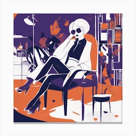 Drew Illustration Of Woman On Chair In Bright Colors, Vector Ilustracije, In The Style Of Dark Navy (1) Canvas Print