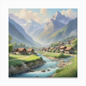 Village In The Mountains Art Print Canvas Print