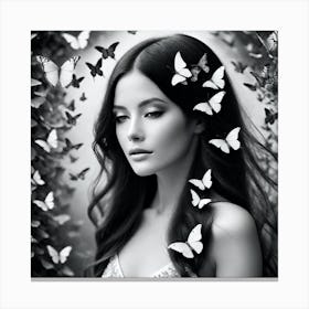 Black And White Butterfly Girl Canvas Print