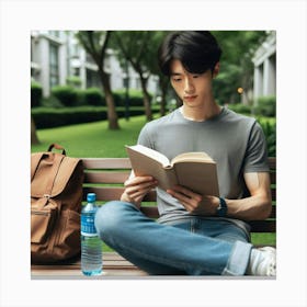 Asian Student Reading A Book 1 Canvas Print