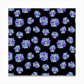Blue Flowers On A Black Background Canvas Print