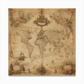 Old World Map, A Sketch on Parchment Paper Canvas Print