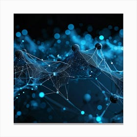 Blueish Abstract Network Of Interlinked Nodes Floating In Three Dimensional Space Showcasing Futuri (4) Canvas Print