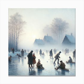 Ice Skating On The Pond Art Print Canvas Print