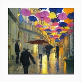 Umbrellas In The Rain Canvas Print