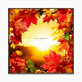 An Array Of Sun Kissed Leaves In Blazing Autumn Hues Captured Within An Ornate Seasonal Frame With (1) Canvas Print