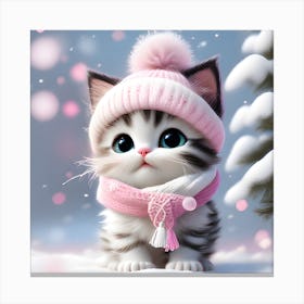 Cute Kitten In Pink Hat Canvas Print