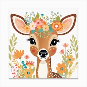 Floral Baby Deer Nursery Illustration (24) Canvas Print
