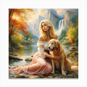 Girl And Her Dog 1 Canvas Print