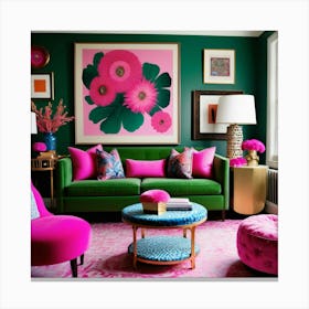 Green And Pink Living Room Canvas Print