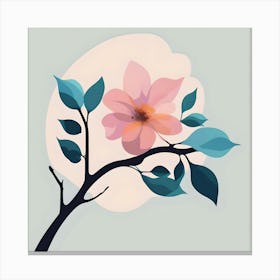 Branch With Pink, Blue And Turquoise Flower With Light Background Canvas Print