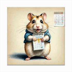 Hamster Holding A Calendar Canvas Print