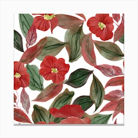 Botanical Wall Art Flowers Red Begonias Leaves #2 Canvas Print