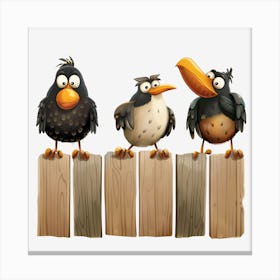 Three Birds On A Fence 1 Canvas Print