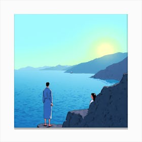 Man And Woman Looking At The Ocean Canvas Print