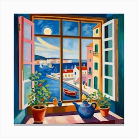 Matisse Inspired Harbor View From A Window Canvas Print