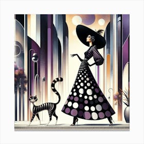 Lady And A Cat Canvas Print