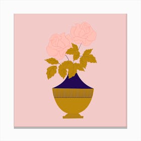Pink Roses In A Golden Vase 2 Canvas Print
