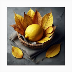 Lemon In A Basket With Autumn Leaves Canvas Print