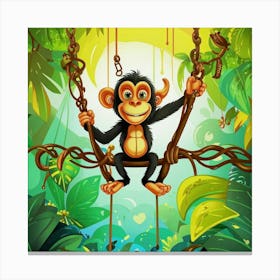 Monkey Swinging In The Jungle Canvas Print