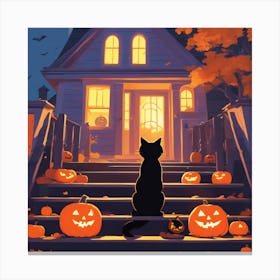 Halloween Cat In Front Of House 9 Canvas Print