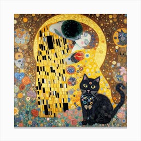 gustav klmit the kiss and black cat Canvas Print