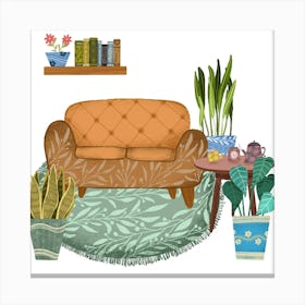 Home plants and cozy sofa Canvas Print