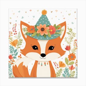 Floral Baby Fox Nursery Illustration (12) 2 Canvas Print
