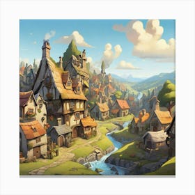 Illustration Of A Cartoon Village Art Print 3 Canvas Print