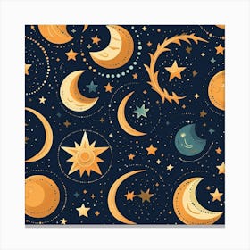 Moon And Stars Seamless Pattern Canvas Print