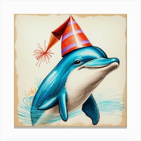 Dolphin With Party Hat 1 Canvas Print