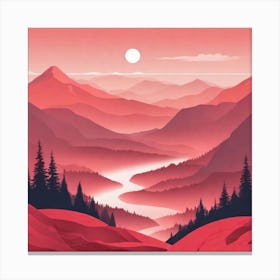 Misty mountains background in red tone 85 Canvas Print