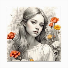 Girl With Flowers Canvas Print