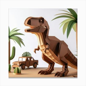 Dinosaurs And Car Canvas Print