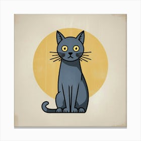 A Minimalist Vintage Style Illustration Of A Grey cat Canvas Print