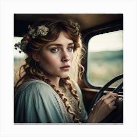 Portrait Of A Woman In A Car 1 Canvas Print