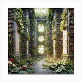 Library Of Books: Living Library, Botanical Bookshelves Whispering Wisdom Canvas Print
