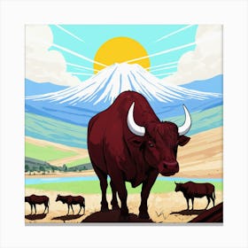 Bulls In The Field 1 Canvas Print