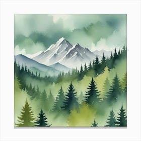 Mountain And Forest In Minimalist Watercolor Horizontal Composition Art Print 1 Canvas Print