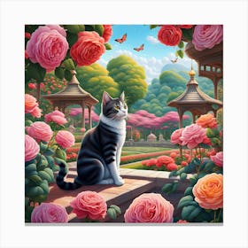 Blossom and Whisker: A Garden Encounter Canvas Print