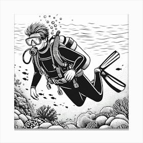 Line Art scuba diver 3 Canvas Print