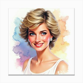 Elegant Princess Diana Smiling With A Splash Of Watercolor Pastels Behind 1 Canvas Print