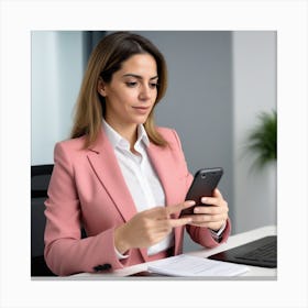 Femme D Affaires Hispanique V Tue D Une Tenue De Bureau Joyeuse Et Joyeuse En Utilisant Un Smartphone Et En Travaillant Jeune Femme D Affaires Utilisant Des Applications Sur Des T L Phones Portables 1 Canvas Print