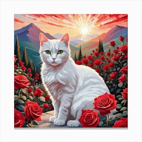 Cat In Roses Canvas Print