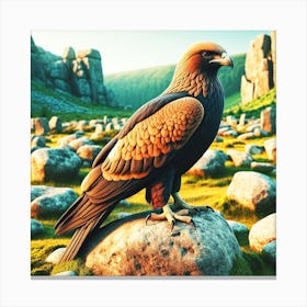 Eagle Perched On Rocks Canvas Print