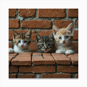 Default A Group Of Kittens Peeking Out From Behind A Brick Wal 1 Canvas Print