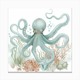 Blue Storybook Style With Seaweed & Coral 1 Canvas Print
