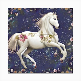 White Floral Horse (1) Canvas Print
