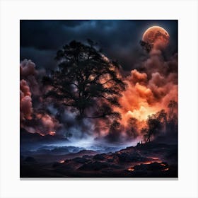 Landscape With A Full Moon Canvas Print