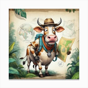 Cow With Map 1 Canvas Print